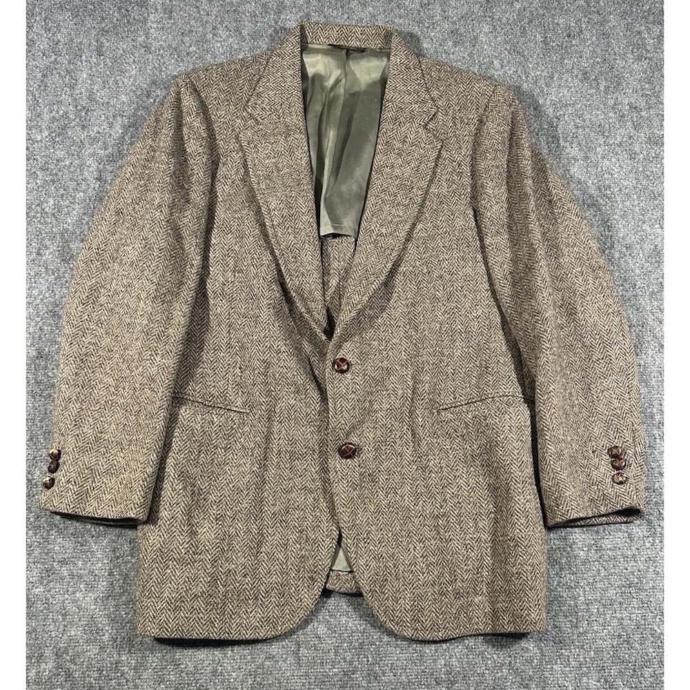VTG Harris Tweed Blazer Men 42 Gray Handwoven Pure Wool USA Tailored Mid Century